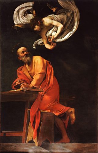 The Inspiration of Saint Matthew by Caravaggio, Church of San Luigi dei Francesi - Rome, Lazio