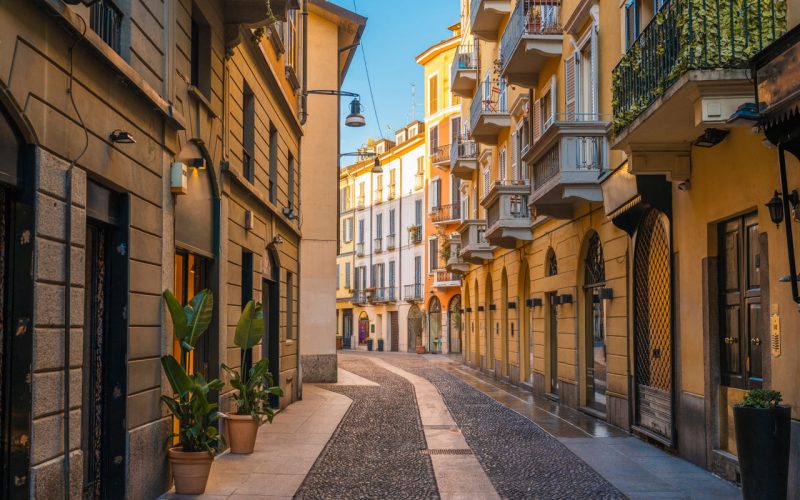 Narrow alley in Brera district in Milan