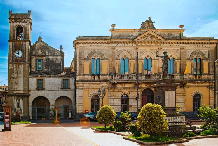 Fa�ades of the church of San Francesco di Paola and of the City Hall of Linguaglossa