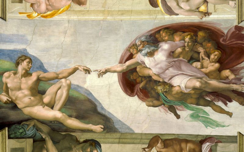 La Creazione di Adamo, affresco di Michelangelo sulla volta della cappella Sistina. Michelangelo