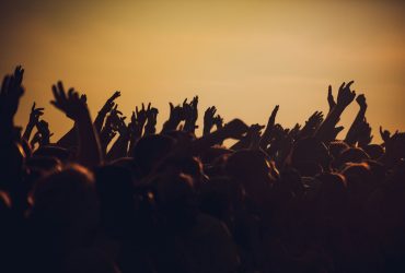 Photos of the audience at an outdoor concert.